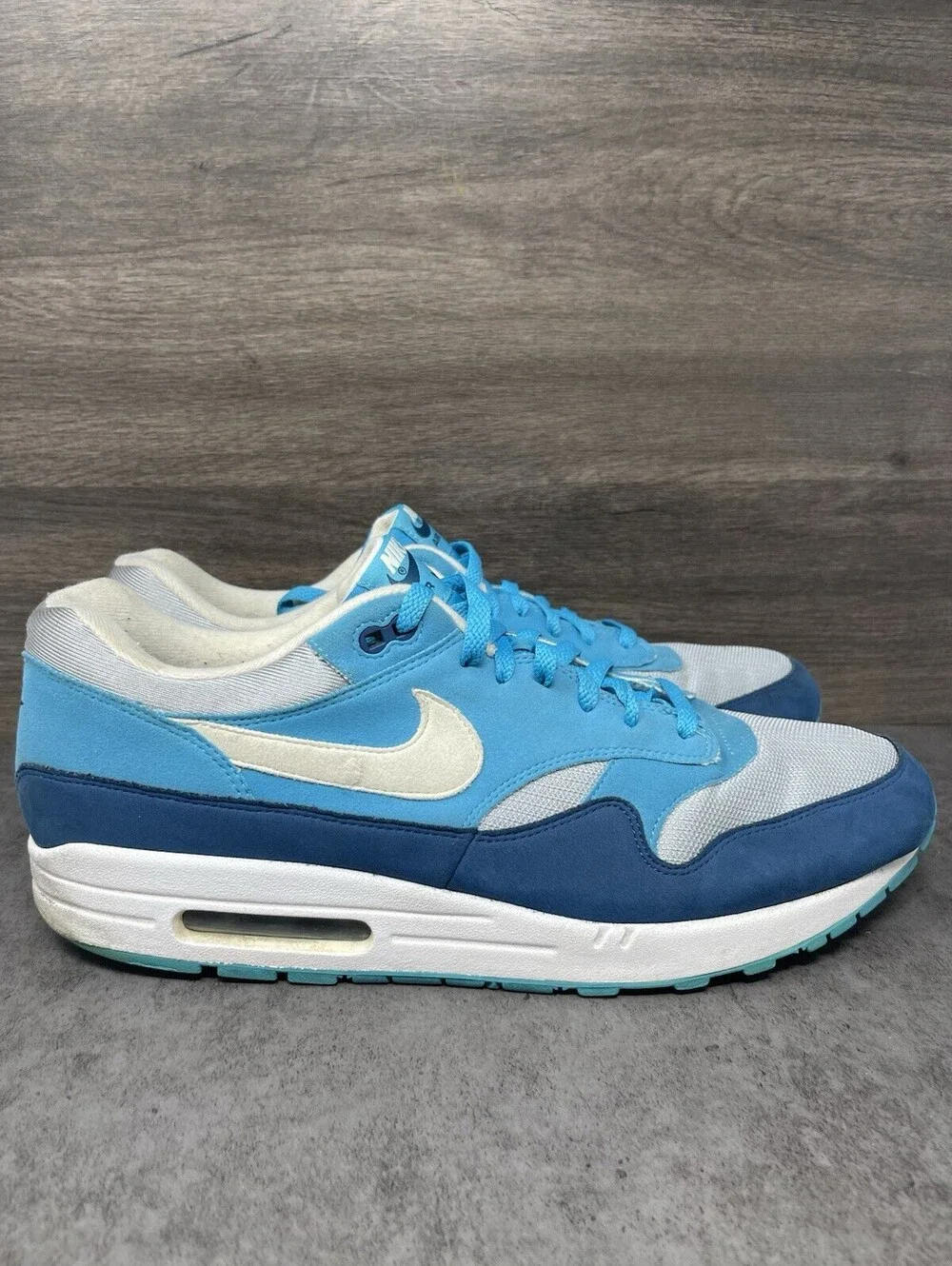 Nike Air Max 1 Blue Fury Wolf Grey Mens Size 15 Running Shoes AH8145-002